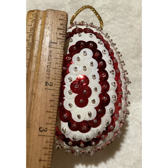VINTAGE OVAL Push Pin Christmas Ornament Deer Diorama Red Beaded Sequin Velvet - Picture 3 of 10